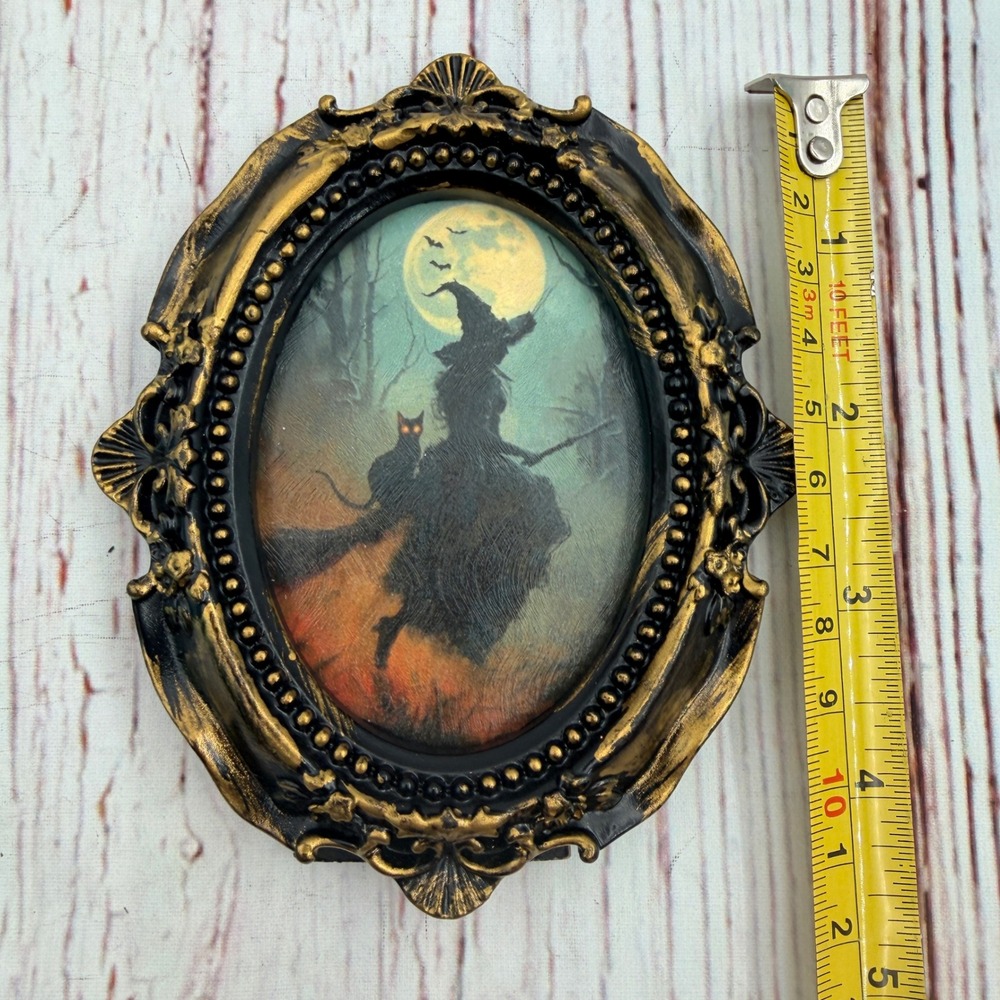 Handmade Gothic Witch Decoupage Art Ornate Gold Black Resin Frame Tabletop - Picture 4 of 6